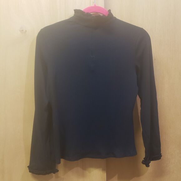 Nanette LePore Black long sleeve mock neck sweater M Embellished sleeve&neck DDD - Picture 1 of 4